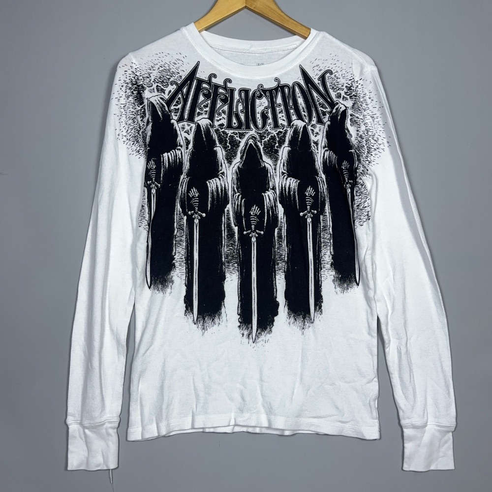 Affliction Thermal Long Sleeve Shirt Mens Size Medium Cotton White Goth MMA